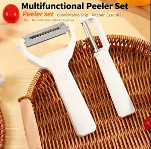 A set of peelers, white anti slip handle, 2-in-1 fruit slicer, multifunctional peeler set, durable peeler set, suitable for hard and soft products, household potato and apple peeler set
