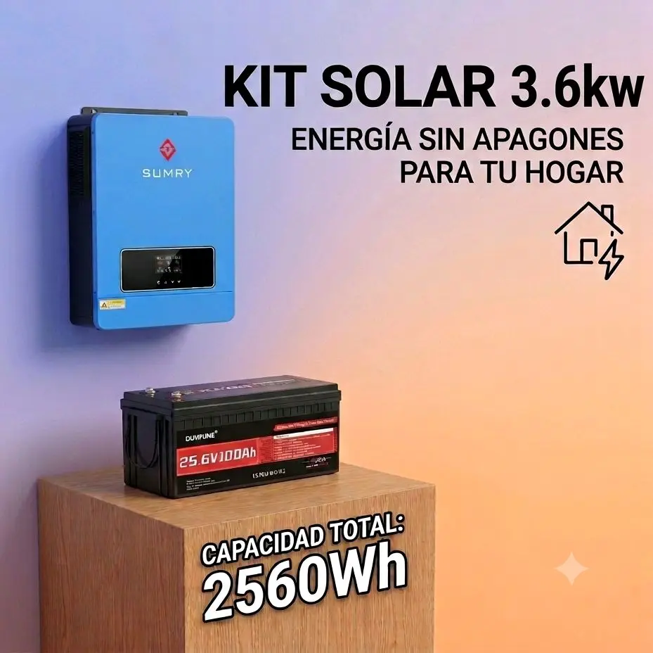 Sumry Hybrid Solar Energy Kit - 3.6KW Inverter, 24V, 100Ah Battery, 2560Wh Portable Power Storage with Overprotection, Voltage Control for Indoor Use, DIY Projects