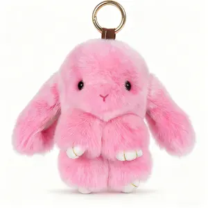 Handmade Bunny Pom Keychain for Girls Genuine Leather Anxiety Relief Sensory Toy Cute Christmas Gift for Kids Soft Plush Keychain Accessories
