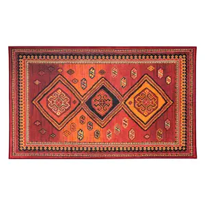 My Magic Carpet Phoenix Kilim Garnet Machine Washable Area Rug, 3x5 Stain Resistant, Non-Slip, Waterproof