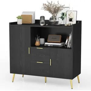 40 Inch Modern Storage Sideboard Buffet Cabinet, Wood Console with 3 Drawers & 2 Doors, Mark-Resistant, Easy Assembly, Ideal for Kitchen Dining Room