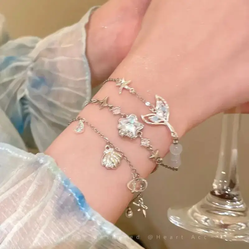 Summer Vacation Style Sea Star Shell Mermaid Tail Beaded Bracelets For Women Trendy Adjustable Chain Bangle Jewelry Gifts Party