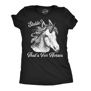 Womens Funny T Shirts Stable Thats for Horses Sarcastic Unicorn Graphic Novelty Tee for Ladies Funny Womens T Shirts Cute Vintage Fashion Casual Ladies T-Shirt Gift Sarcastic Tops for Women Funny Animal Top Black -