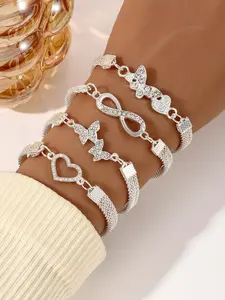 Rhinestone Decorated Butterfly & Heart Design Charm Bracelet, Punk Style Bracelet Set, Fashion Accessories for Women, Bangle Bracelet Set