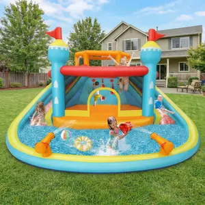 AKEYDIY Inflatable Water Slides for Kids 3-10 with 2 Water Slides, Inflatable Water Park with 520W Blower, Jumping Bouncy Castle with Splash Pool and Climber, Blow Up Slides for Kids Backyard Summer, New Year Birthday Gifts
