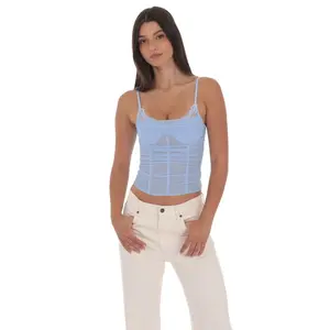 Sheer Mesh Corset Top in Light Blue