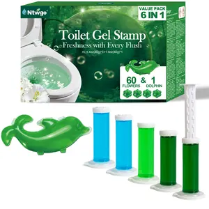 Ntwgo 6-in-1 Toilet Gel Stamp with Dolphin Clip - 5 Fresh Scents, No Scrubbing, Long-Lasting Clean for Toilet Bowl