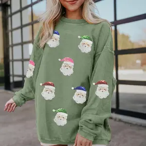 Women’s Oversized Christmas Sweatshirt with Sequined Turkey Graphic, Drawstring, Baggy Long Sleeves, Round Neck — Casual Top for Comfortable Winter Wear