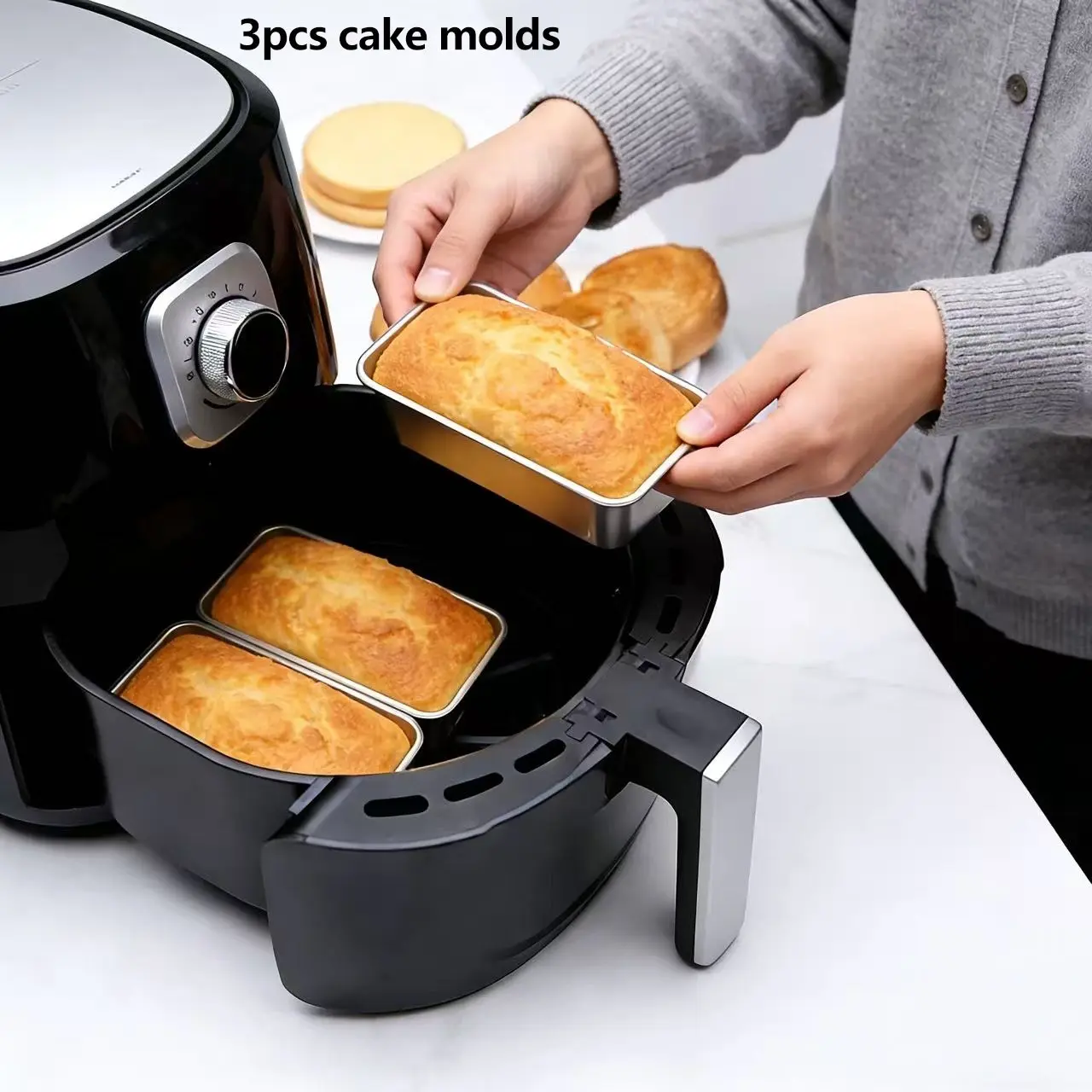 3-Piece Air Fryer Cake Mold Set, Non-Stick Rectangular Toast Box, Easy Release and Clean, Home Baking Tools, Perfect for Beginners, Baked, Nonstick Baking Mold, Molds For Baking, Baking Supplies