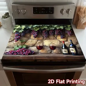 Vine wrapped stone wall symphony design kitchen stove cover, made of polyester material, suitable for stoves, coffee machines and appliances, home kitchen decoration, holiday parties, couple gifts, gifts for friends, 2D flat surface, oven mat