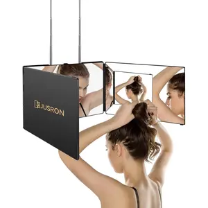 360 Viewing Angle Self Hair Cutting Mirror, Clear Anti-Fog HD Glass (Black Without LED Without Accessories)