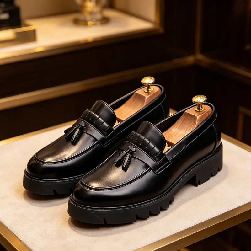 Men's Business Style Solid Color Loafers, Classic PlainTassel Slip-On Black Office Dress Shoes with RemovableInsole, Man shoe Black Footwear tiktokshopbacktoschool