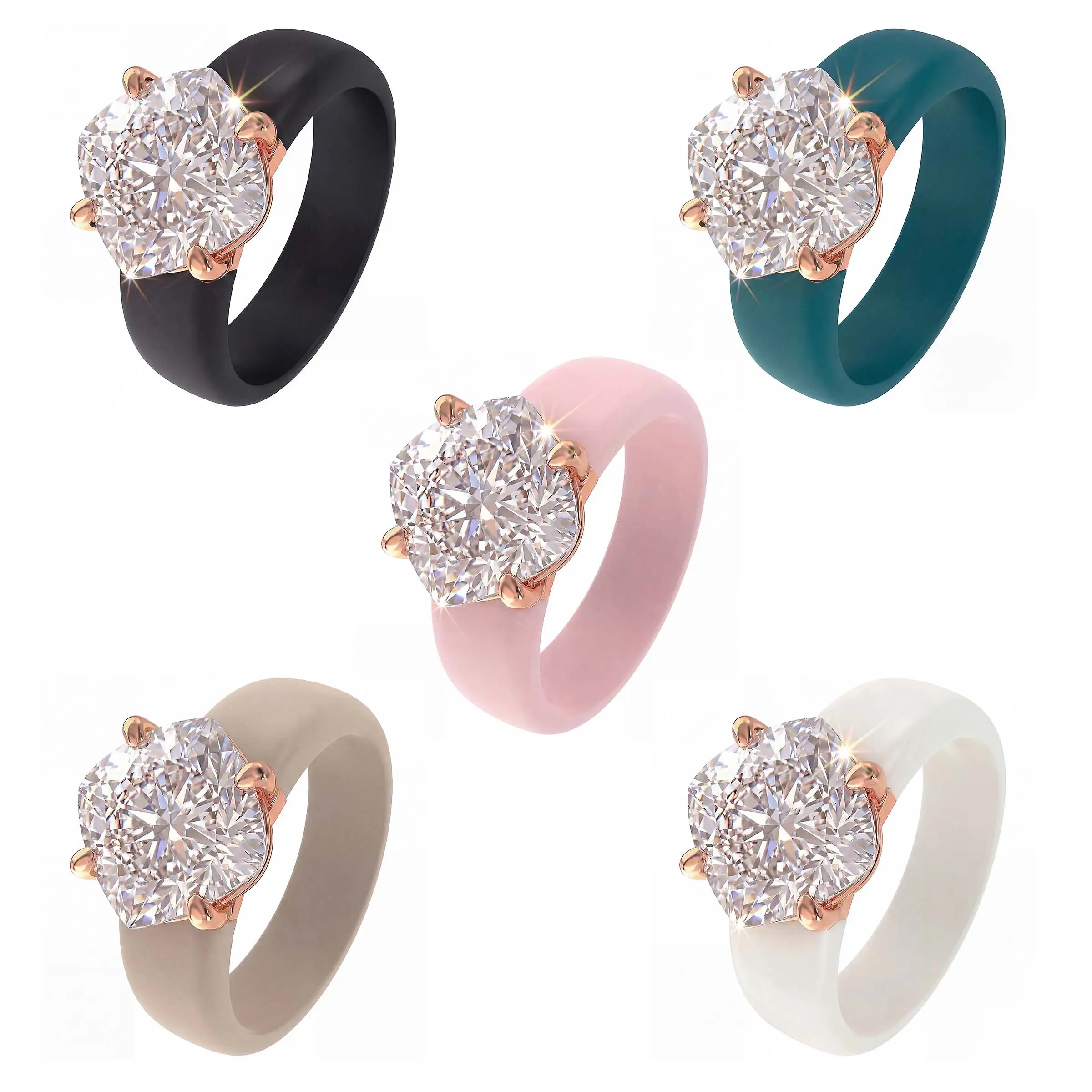 Silicone Engagement Ring with Laser-cut Genuine Cubic Synthetic Zirconia Band Comfortable and Snug-fitting White A Hypoallergenic Soft Silicone Wedding Ring Specially Designed for Women's Daily Wear Travel and Sports