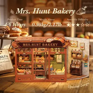 CUTEBEE MRS.HUNT BAKERY DIY Miniature Dollhouse  – Wooden Furniture Kit, Creative Handmade Room Decor for Teens & Adults | Holiday, Birthday & Christmas Gift, Dust Cover
