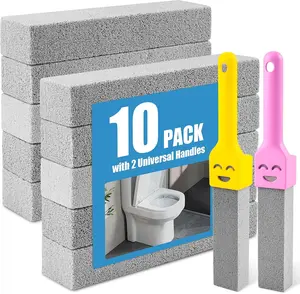 10 Pack Pumice Stone Toilet Cleaner with 2 Handles, Hard Water Ring & Stain Remover for Toilet, Tub, Sink, Grill & Pool (Reusable)