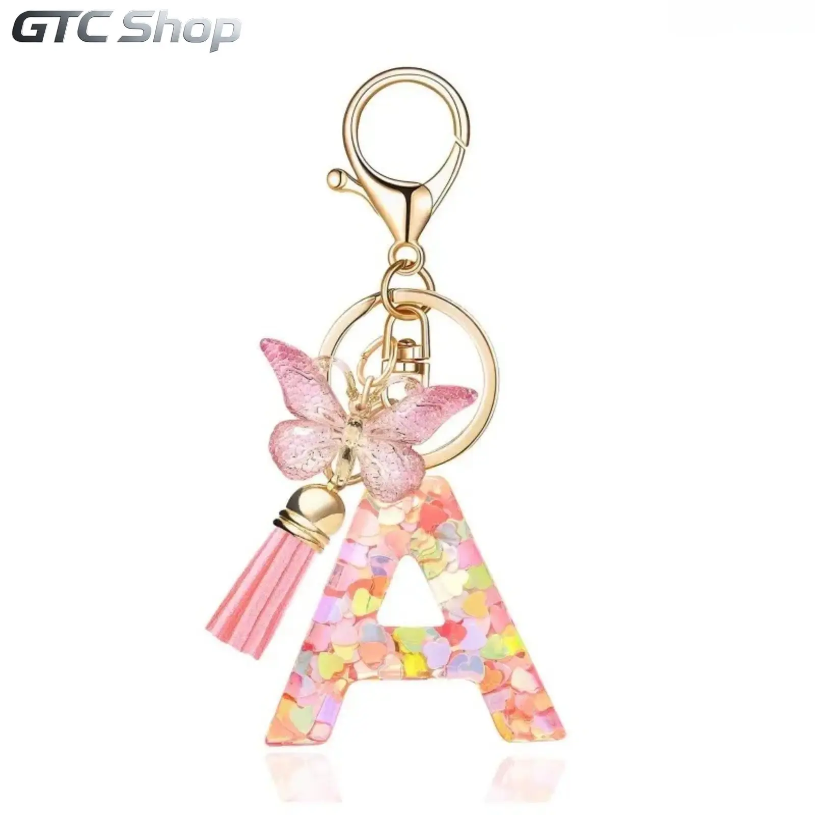 Pink Glitter Polyresin Letter Keychain - 26 Alphabet Charms with Butterfly Tassel, Cute Exquisite Bag Pendant, Camping-Hiking Hammock Accessory, Ideal Gift for Girlfriends, Resin U Charm Option
