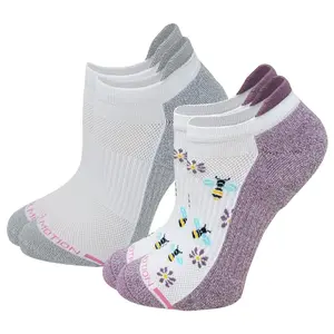 Women's Breathable Mesh Ankle Compression Socks - Dr Motion 2-Pack Bees & Flowers Style, Everyday Wear, Made of Spandex, Nylon and Yarn