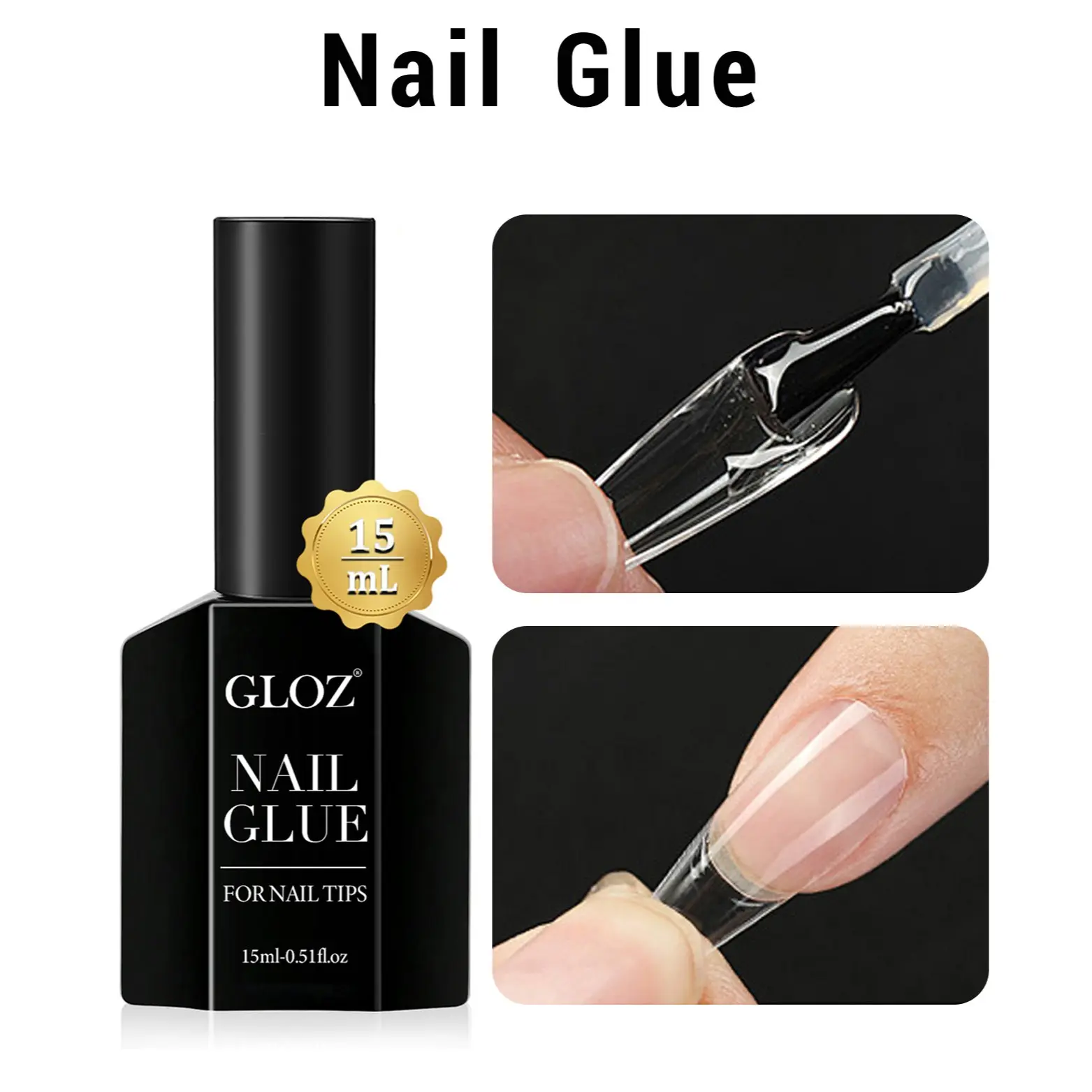GLOZ 15ml Gel Nail Glue, Strong Adhesive for Acrylic Nail Tips & False Nails, Long Lasting Bond, Professional Nail Art Adhesive, Need UV LED Lamp