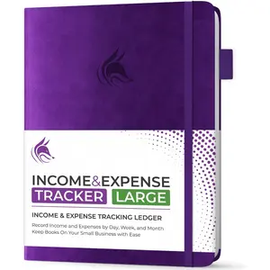 Income & Expense  Large - Accounting & Bookkeeping Ledger Book for Small Business - 2-Year Record Notebook, A4 (Purple)