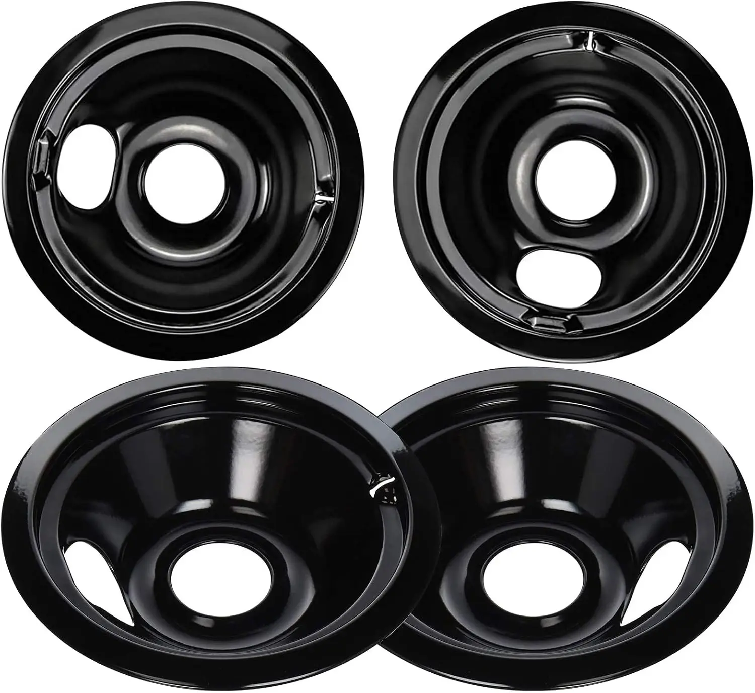 ApplianceMates Black Range Burner Drip Pans Replacement for GE Hotpoint Electric Stoves & Kitchen Appliances - 2 x 8" WB31M19, 2 x 6" WB31M20 Set