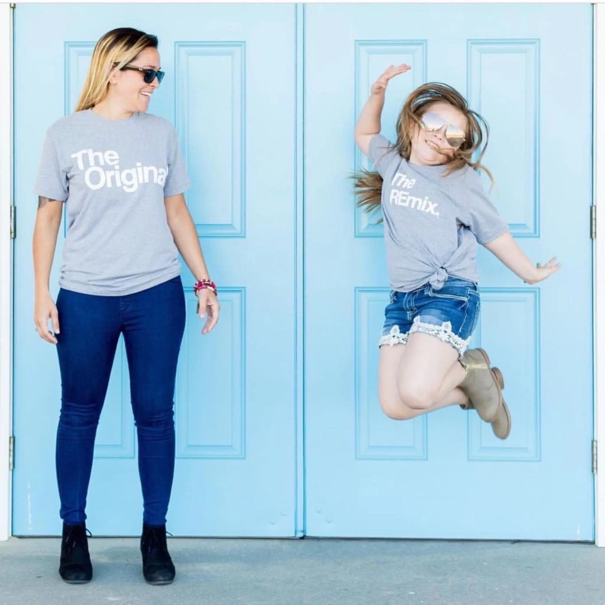 Mother + Daughter - Heather Grey Adult Tee & Kids Shirt - Set - The Original The Remix®