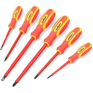 6-Piece 1000V Insulated Precision Screwdriver Set, Magnetic Tip CR-V Electrician Tools with Cushion Grip TPR Handle for Electrical Applications