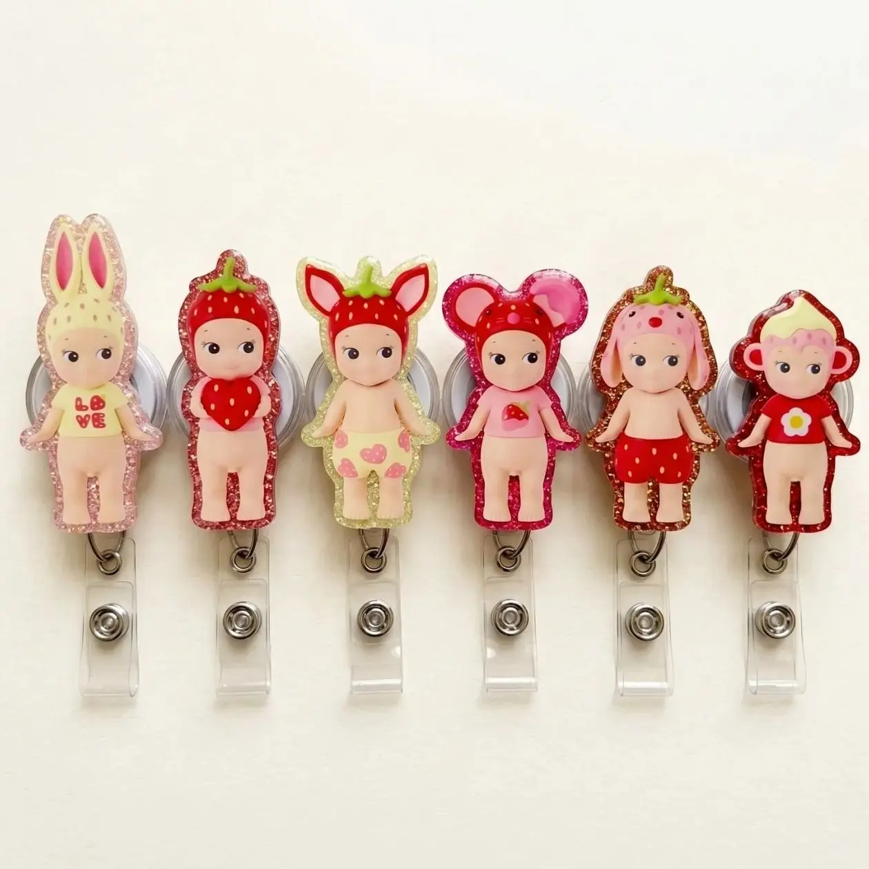 Sonny Angel Bunny Badge Reel, Kawaii Baby Angel Acrylic ID Holder, Teacher Nurse Badge Clip