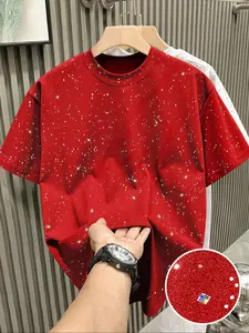 New Men's Short Sleeve T-Shirt, Casual, Round Neck, Fashion Starry Sky Reflective Design, Sparkling Like a Starry Sky, Essential Outerwear Item