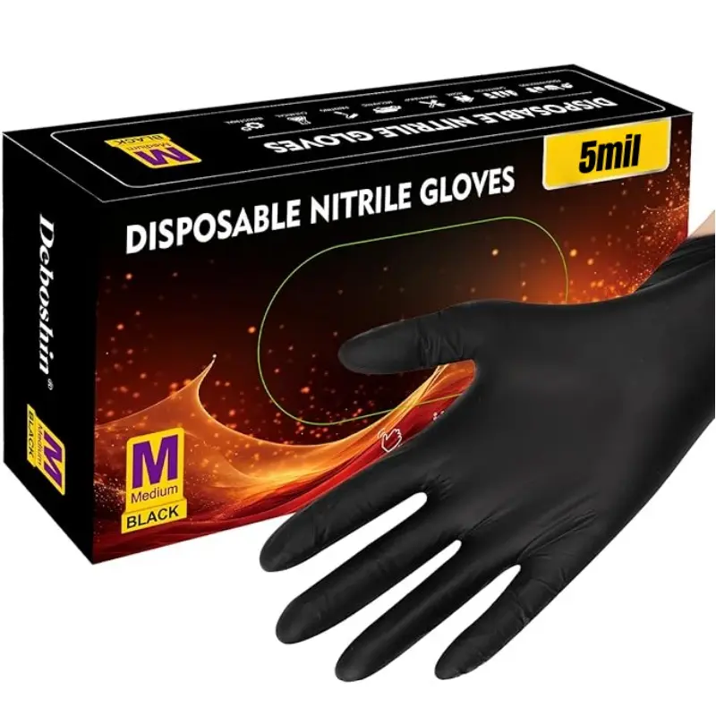 Thickened 5.5 Mil Black Pure Nitrile Disposable Gloves - Latex-Free/Commercial/Home Use, Suitable for Tattoo Shops, Beauty Salons, Kitchens, Bathrooms - Durable