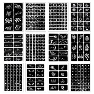 524 PCS Semi Permanent Tattoo, 20 Sheets Henna Women Tattoo Stencil Temporary Tattoo Stickers for Face Paint Body Art