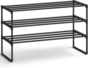 Shoe Rack, 3-Tier Shoe Organizer, Metal Storage Shelf, Upright or Upside Down, for 16-20 Pairs, Stackable, for Entryway, 11.8 x 36.2 x 21.7 Inches, Black