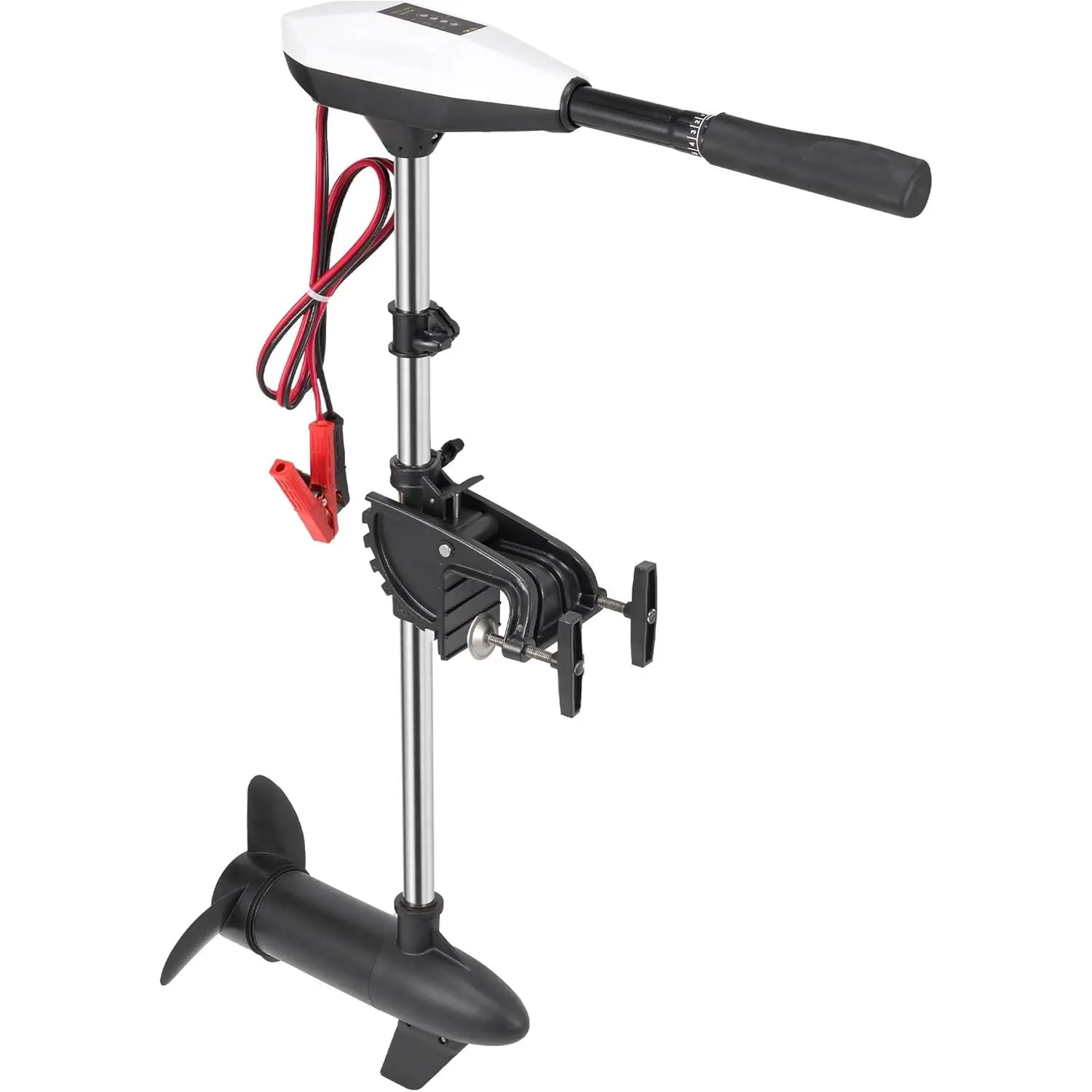 55lb Thrust Trolling Motor 8 Speed Electric Outboard Motor Kayak Motor with Adjustment 6-inch Extendable Handle, 30'' Shaft Length, LED Indicator, Transom Mounted for Kayak, Fishing Boat (White)