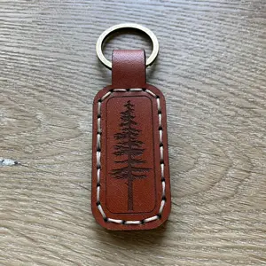Pinetree Leather Keychain Handmade Hand Stitched Key Fob Gift for Him and Her Unique Design
