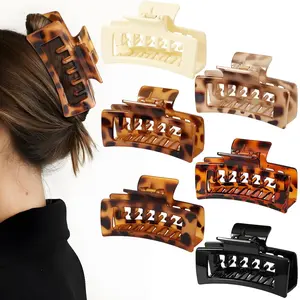 6 count 4.1 Inch Large Claw Clips for Thick Hair, Double Layer  Tortoise Shell Rectangle Hair Clips for Hat, Hold Square Big Claw Clip Non Slip Baseball Jaw Clips Hair Accessories