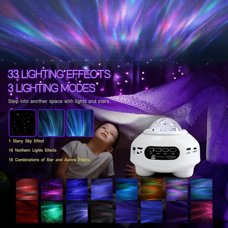 Galaxy Aurora Projector Light | APP-Controlled Rechargeable Star Nebula Projector, Cordless Design, 33 Effects, Bluetooth Speaker & White Noise