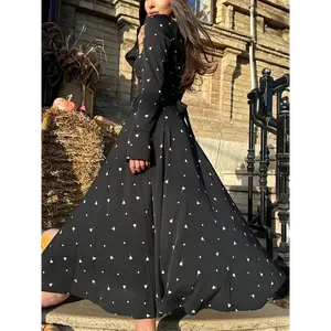 Women's dress, autumn new fashion temperament printed long sleeve high waist tie Women's dress, Stylish Dresses for Women, Classy Dresses for Women High Quality, Fitted Long Dress for Women, Elegant Classy Dresses for Women, Long Formal Dre Casual Fabric