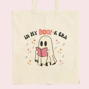 In My BOO-k Era Reader Tote Bag Halloween Retro Girly Pop Cotton Canvas Tote Bag
