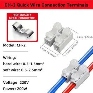 Ch-2 Quick Line Connector Terminal, Advanced Spring Cable Clip Connectors for Electrical Cable Terminal Blocks, Durable & Efficient