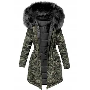 Goddess Warm Fashion Zipper Cardigan Winter Warm Outdoor Camouflage Hooded Long Cotton Jacket for Women