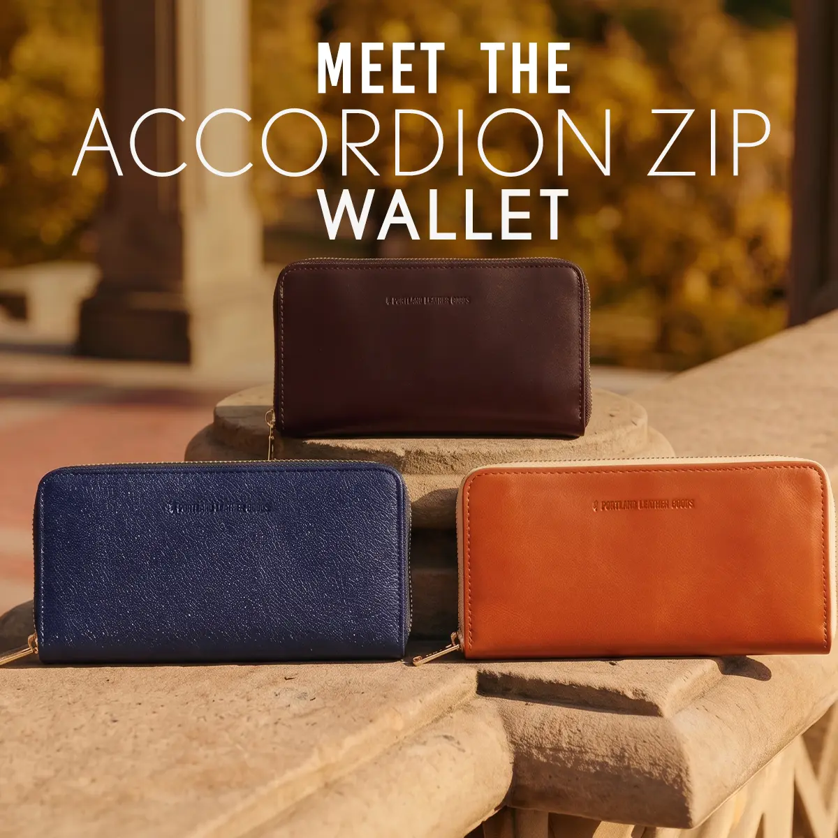 Portland Leather Accordion Zip Wallet - Real Leather Full Zip Travel Wallet