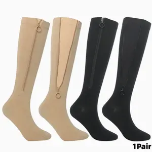 1 Pair Zipper Compression Socks, Comfortable Compression Stockings for Daily Wear, Plus-size Breathable and Durable Footwear Accessories, 2 Type Compression Socks Gift For Spring/Summer, Travel Socks