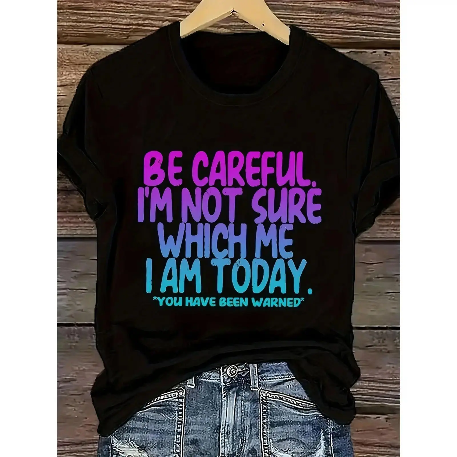 Short Sleeve Casual T-Shirt for Women, Printed with English Letters