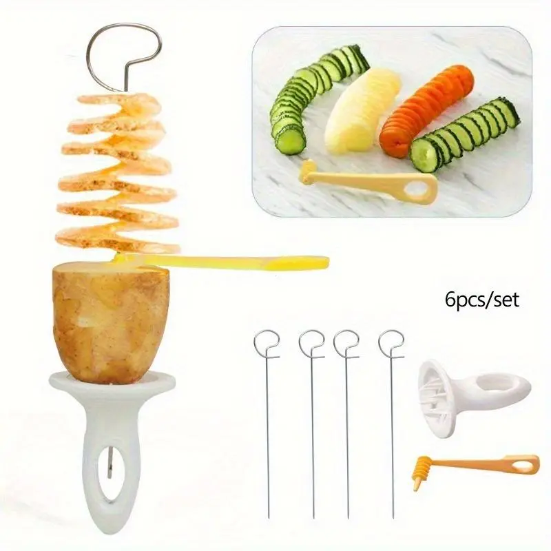 6pcs/set Portable Camping Potato Kebabs Potato Slicers Potato Slicers Potato Spiral Knives BBQ Tools Kitchen Accessories Ideal for Outdoor BBQ, Family Picnic Camping, Kitchen Supplies
