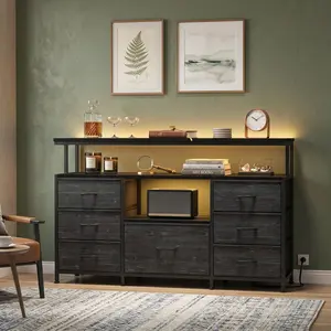 Dresser TV Stand with LED Lights & Power Outlets, Fits 55" TV, 7 Fabric Drawers + Wood Shelves, Multifunctional Entertainment Center, Perfect for Bedroom Living Room, Mother's Day/Home/Festival Room Decor