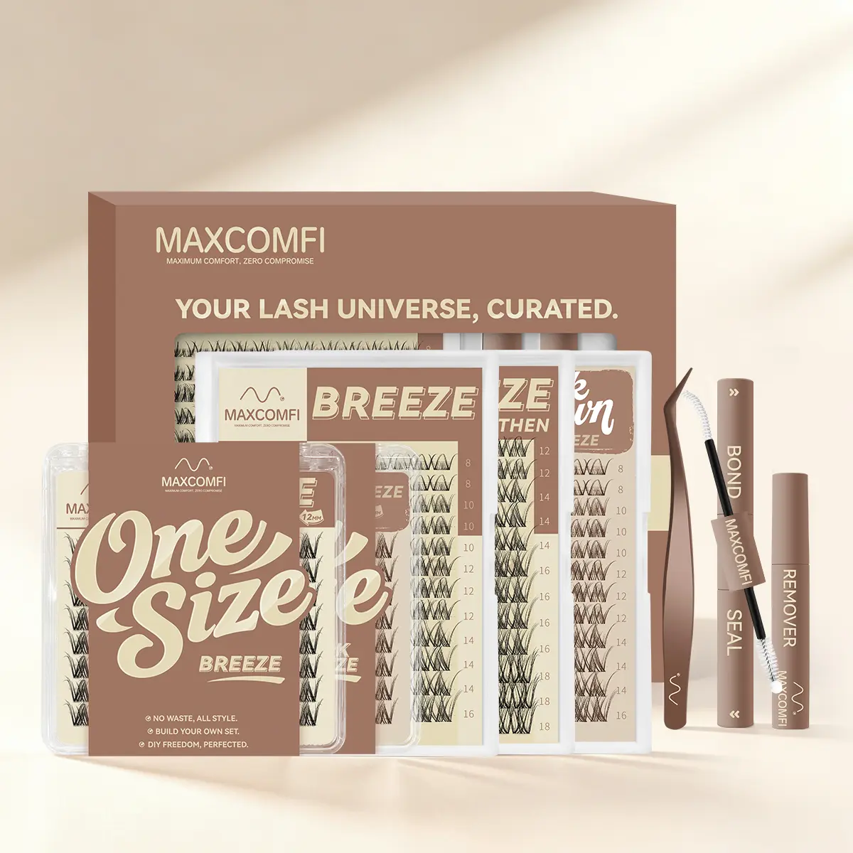 MaxComfi Spider Cluster Lash Extensions Kit - DD Curl Lash Clusters, Smudge-Proof Waterproof, Super Soft Thin Band, Beginner-Friendly DIY Design for Natural Daily Glowup & Voluminous Makeup Look, Cluster Lashes Kit