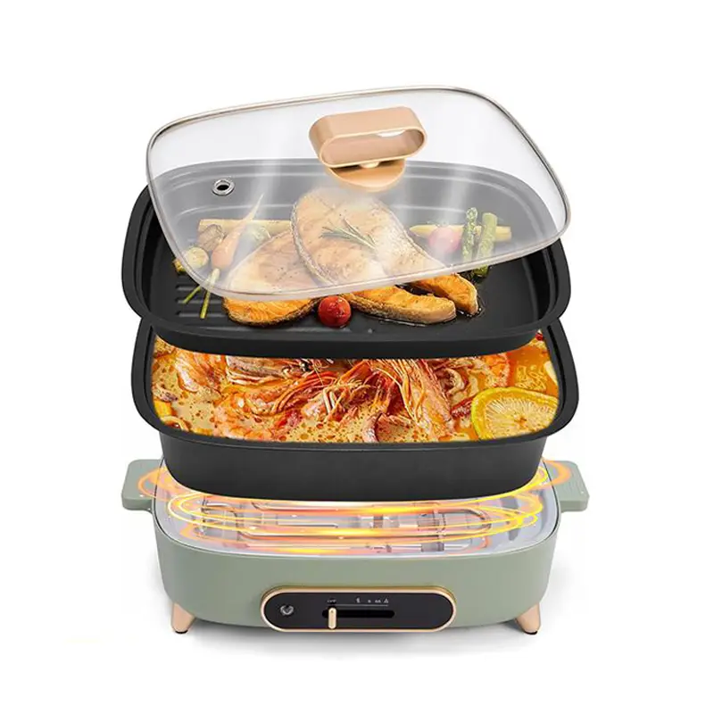 SUSTEAS Hot Pot Electric, Hotpot for Cooking with Removable Non-Stick 2 Pots(Skillet & 3L Hotpot Pots), 1200W Electric Hot Pot with Slide Power Contro