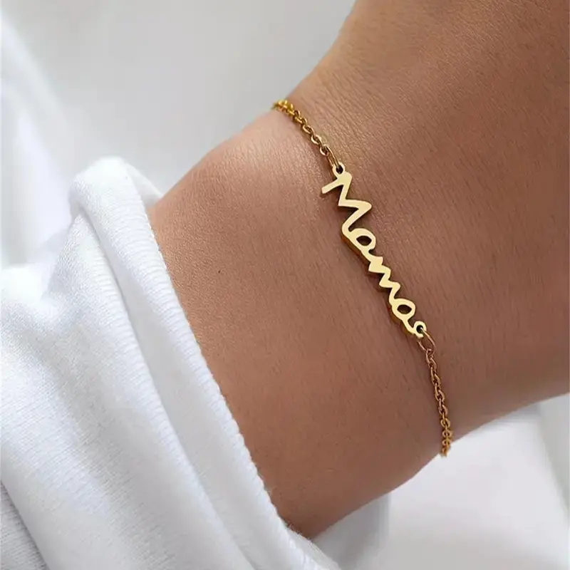 Mother's Day Gift Fashion Letter Charm Link Bracelet, Stainless Steel for Women for Party, Daily Clothing Decor, Trendy All-match & Exquisite Jewelry for Birthday Gift, Elegant Jewelry Bracelet, High Quality Bracelet, Fashion Bracelets