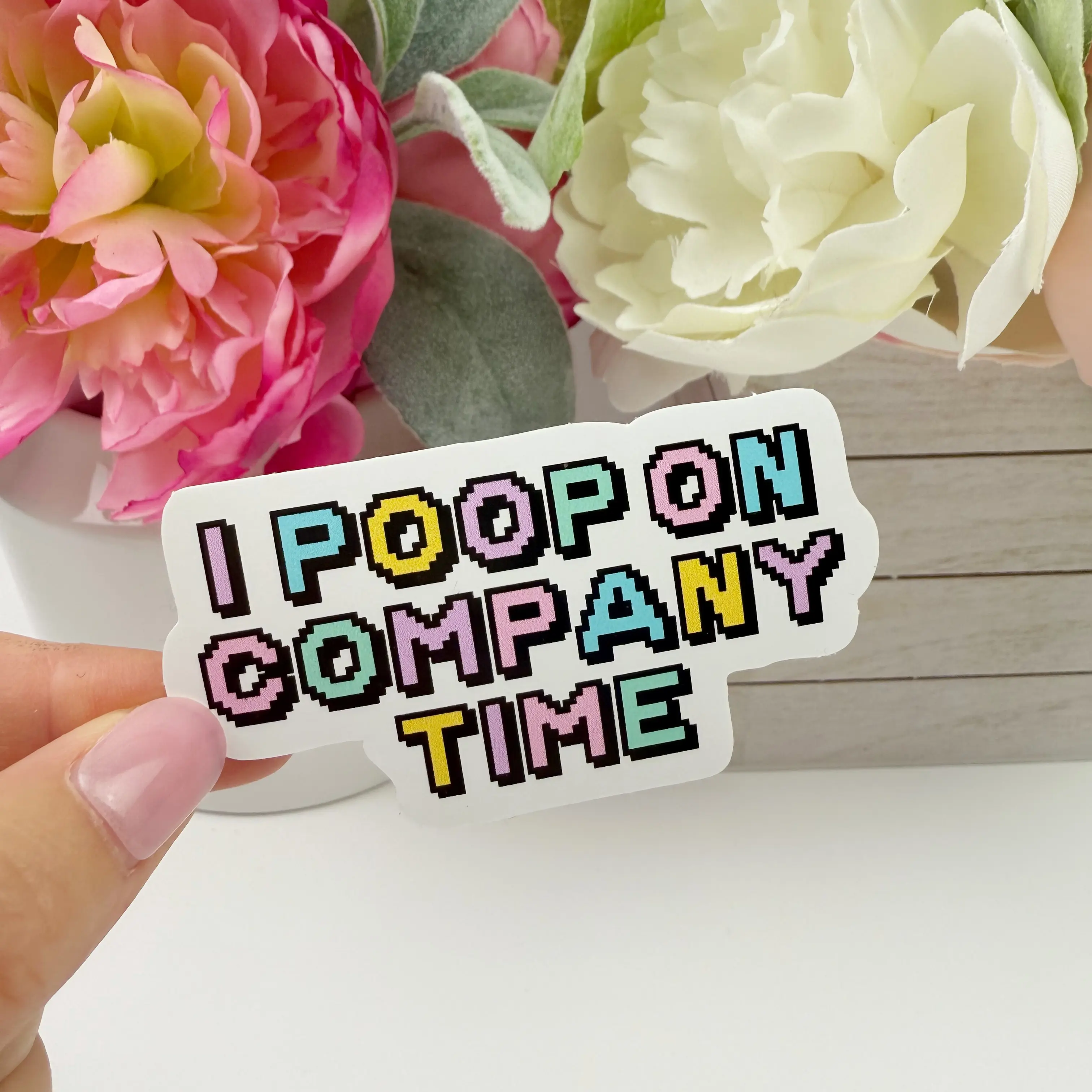 I Poop on Company Time Vinyl Sticker - 3" Wide, Waterproof & Weatherproof, Permanent Adhesive Backing, Ideal for Laptops, E-Readers & More