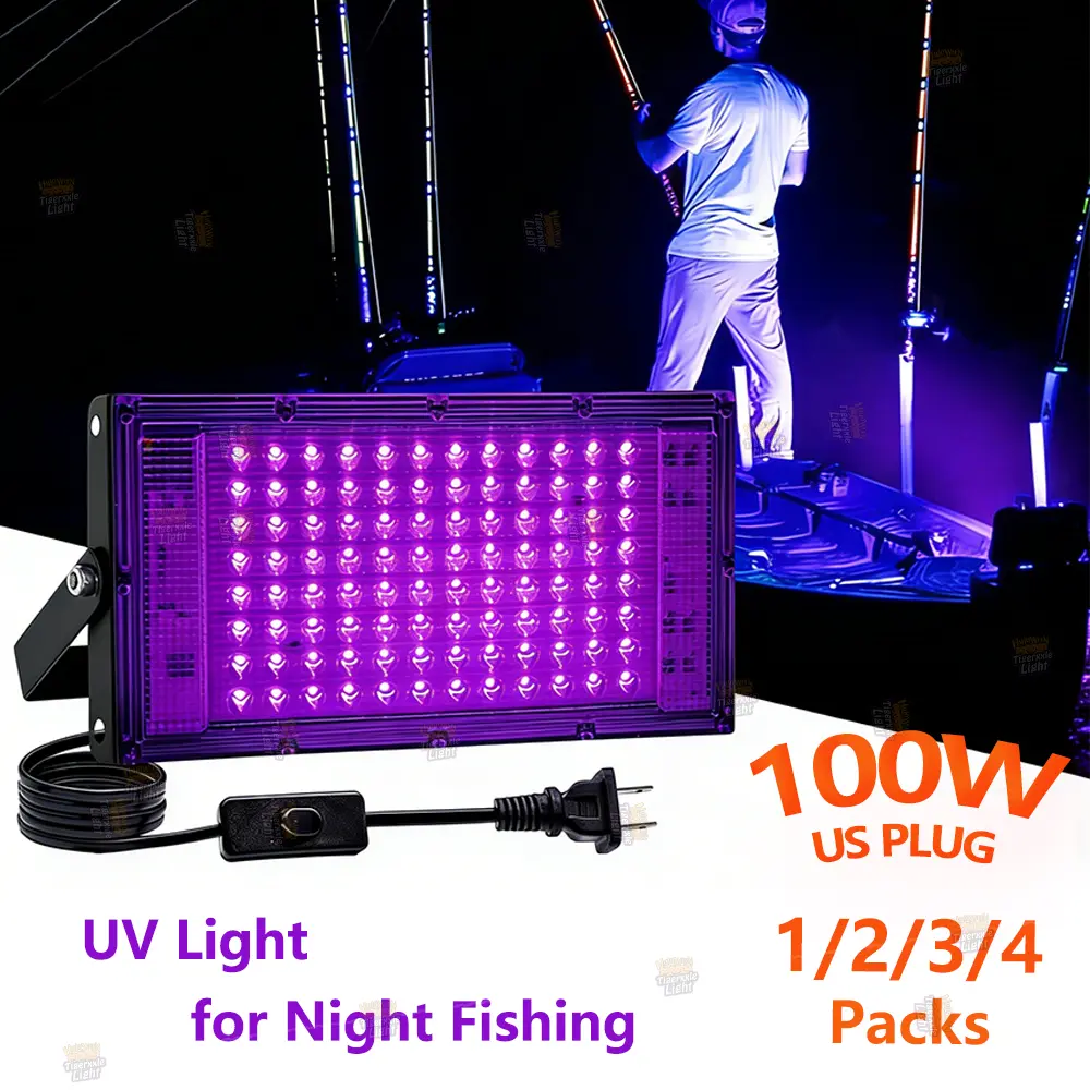 OYCIJE 100W Black Light Flood Light, With standard US plug and switch and 1.8M power cord, for Night Fishing Light ,Glow Party, Halloween, Neon Glow, Aquarium,Fluorescent Poster,Body Paint,Glow in The Dark