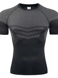 American Superhero Short Sleeve Colorblock Sports Training High Stretch Fitted Quick Dry Round Neck Gym Shirt